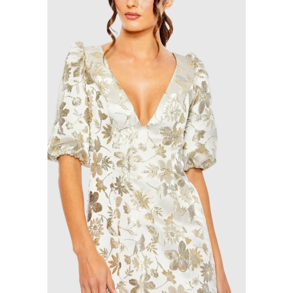 Mac Duggal 49621 Embroidered Puff Sleeve Cocktail Mini Dress V Neck Size 4 NWOT - Picture 3 of 14